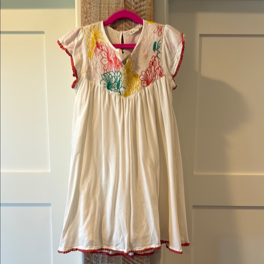 Tucker + Take Girls Embroidered White Dress with Colorful Floral Design